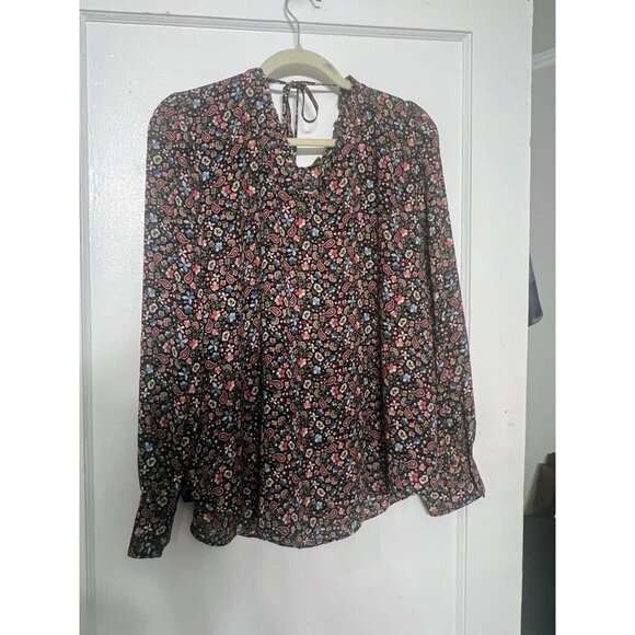 Ann Taylor Loft Floral Print Blouse Size Large, Elegant Long Sleeve Flowy Top - Picture 2 of 12
